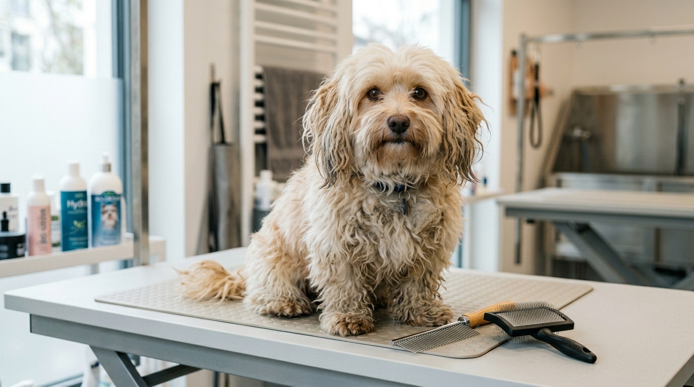 Ein Hund mit verfilztem Fell